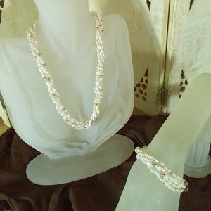 Fresh water 5 strand pearls, w/14k gold accents & clasp necklace & bracelet